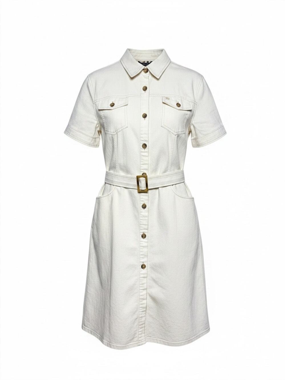 Burberry London White Belted Shirt Dress Nova Check Size 42 IT 6 US